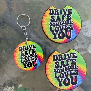 Tie Dye Drive Safe Car Coaster Set | Car Accessories